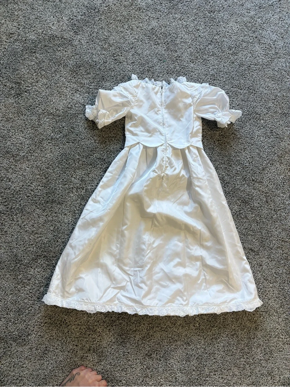 Vintage White Lace Trim Flower Girls' Satin Dress